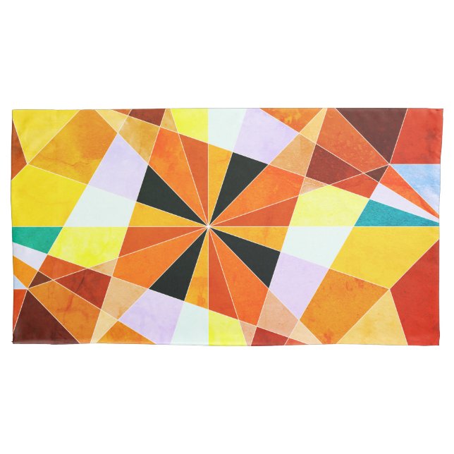 Warm Colours Cool Angular Geometric Shapes Pillowcase (Front-Left)