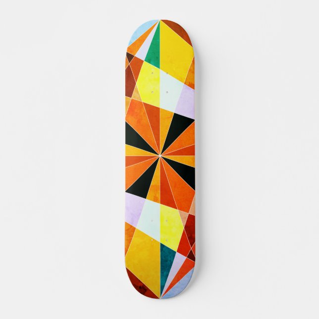 Warm Colours Cool Angular Geometric Shapes Skateboard (Front)