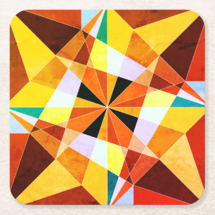 Warm Colours Cool Angular Geometric Shapes Square Paper Coaster