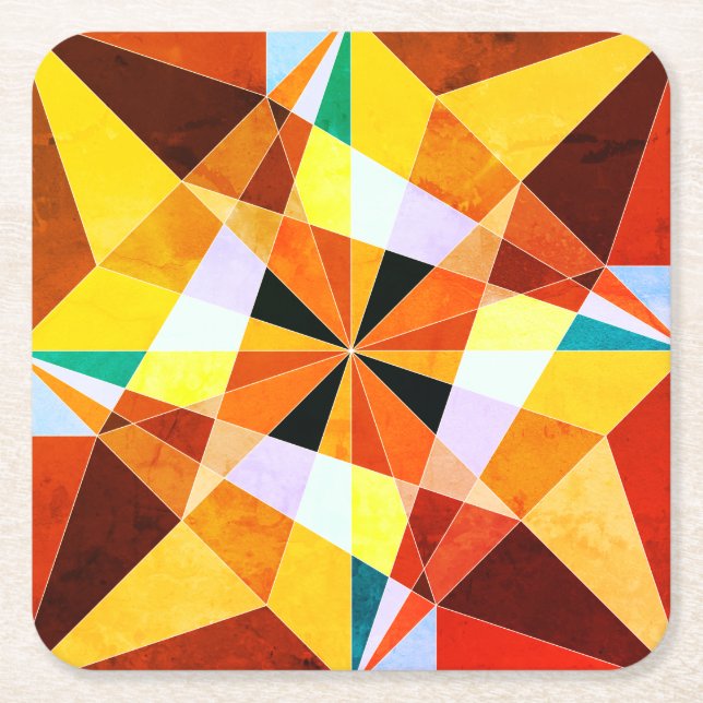 Warm Colours Cool Angular Geometric Shapes Square Paper Coaster (Front)