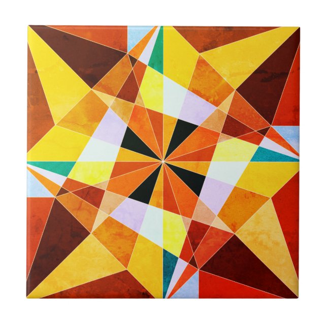 Warm Colours Cool Angular Geometric Shapes Tile (Front)