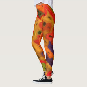 Warm colours deep reds golds browns design leggings