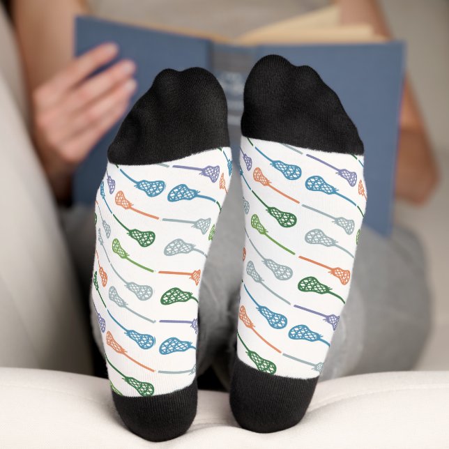 Warm Colours Diagonal Lacrosse Sticks Pattern Socks (Bottom)