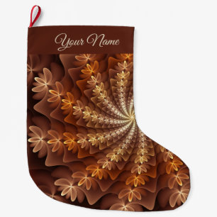 Warm Colours, Modern Abstract Fractal Art Name Large Christmas Stocking