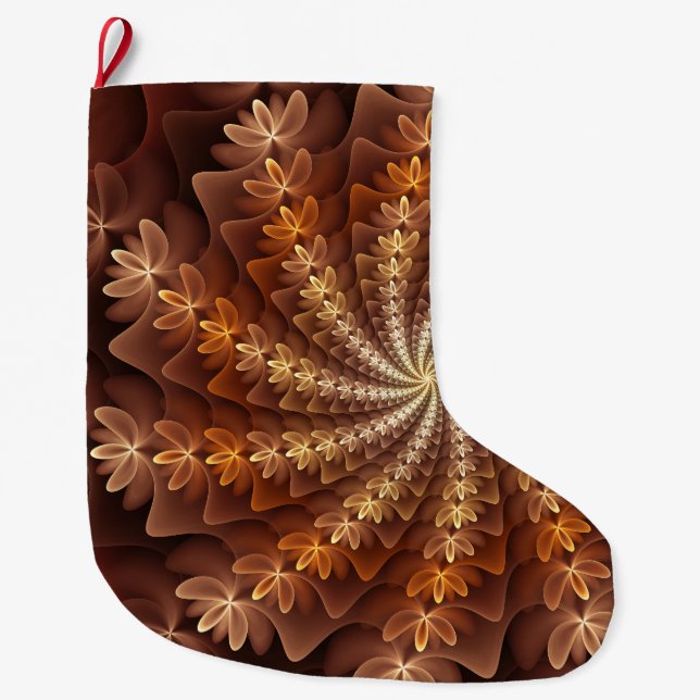 Warm Colours, Modern Abstract Fractal Art Pattern Large Christmas Stocking (Front)