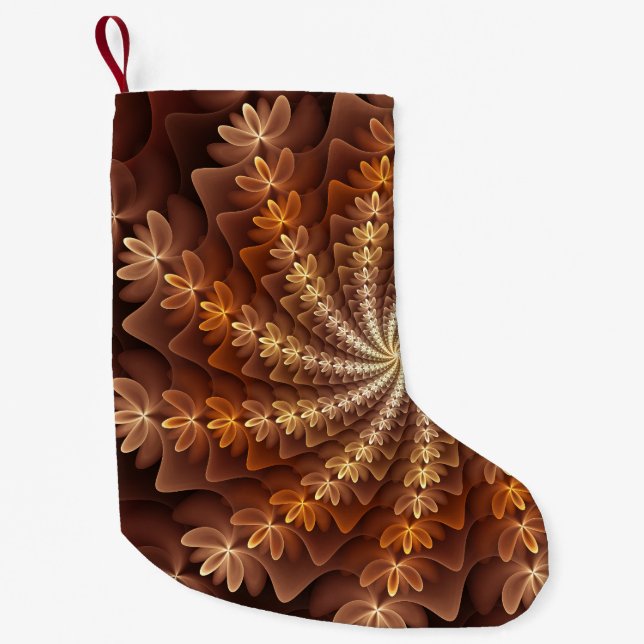 Warm Colours, Modern Abstract Fractal Art Pattern Small Christmas Stocking (Front)