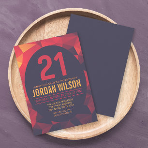 Warm Colours Polygon Modern 21st Birthday Invitation