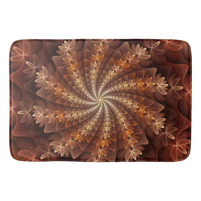 Warm Colours, Trippy Modern Fractal Art Pattern Bath Mat (Front)