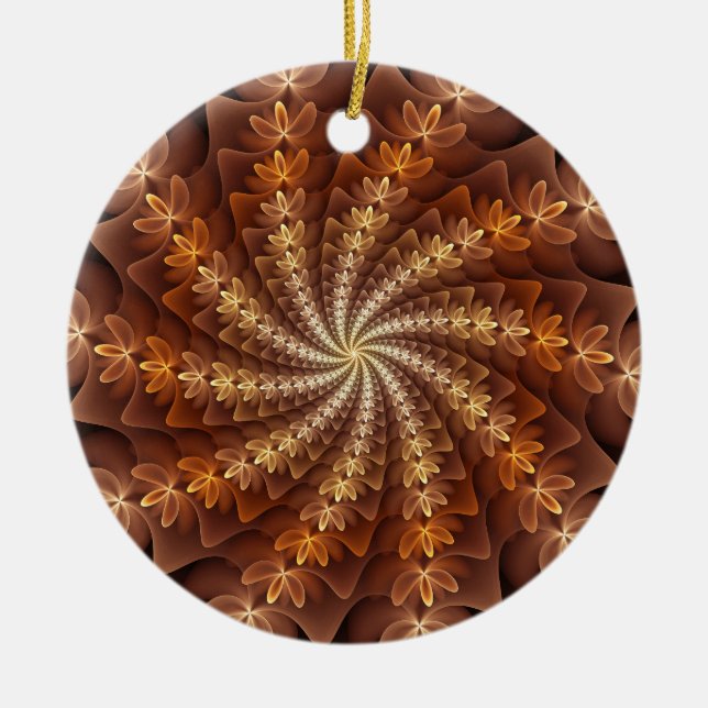 Warm Colours, Trippy Modern Fractal Art Pattern Ceramic Tree Decoration (Front)
