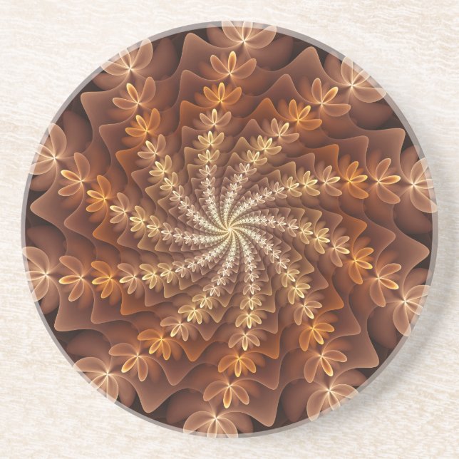Warm Colours, Trippy Modern Fractal Art Pattern Coaster (Front)