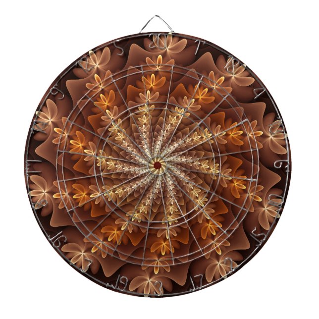 Warm Colours, Trippy Modern Fractal Art Pattern Dartboard (Front)