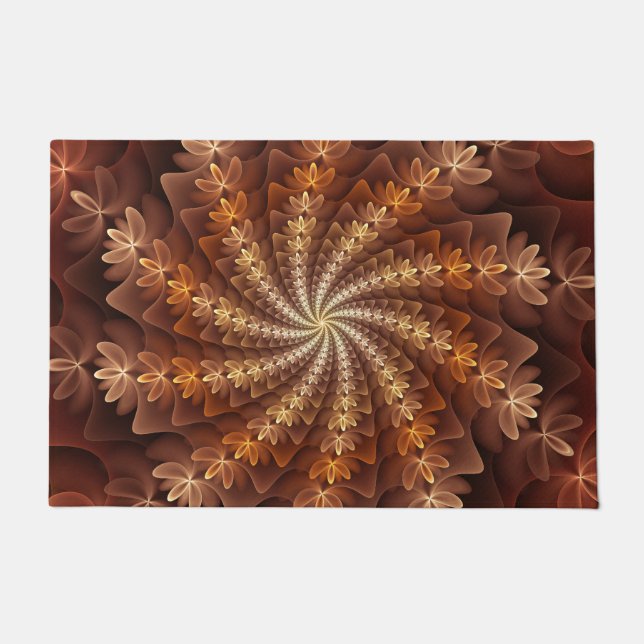 Warm Colours, Trippy Modern Fractal Art Pattern Doormat (Front)