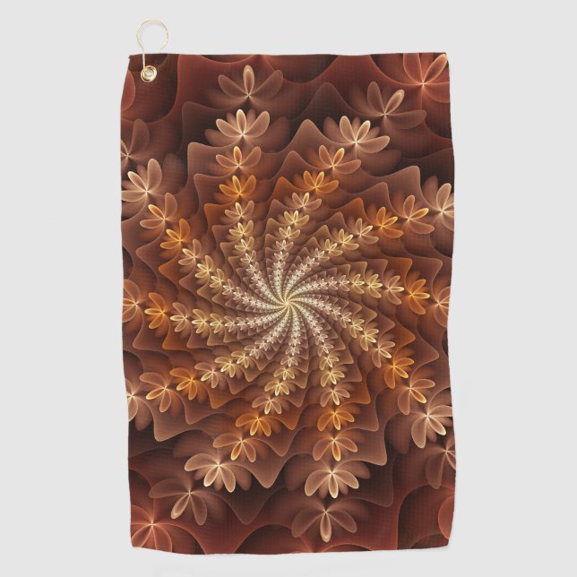 Warm Colours, Trippy Modern Fractal Art Pattern Golf Towel (Front)