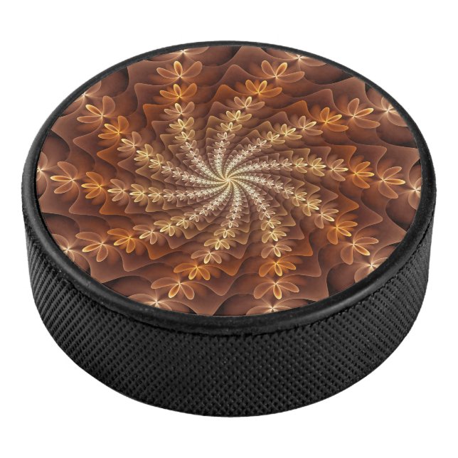 Warm Colours, Trippy Modern Fractal Art Pattern Hockey Puck (3/4)