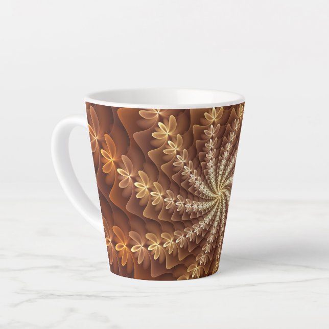 Warm Colours, Trippy Modern Fractal Art Pattern Latte Mug (Left Angle)