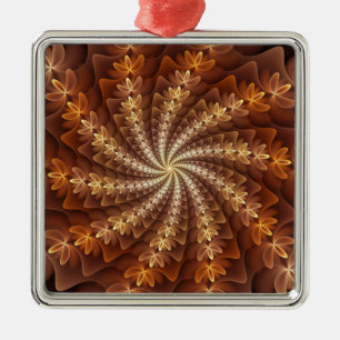 Warm Colours, Trippy Modern Fractal Art Pattern Metal Tree Decoration