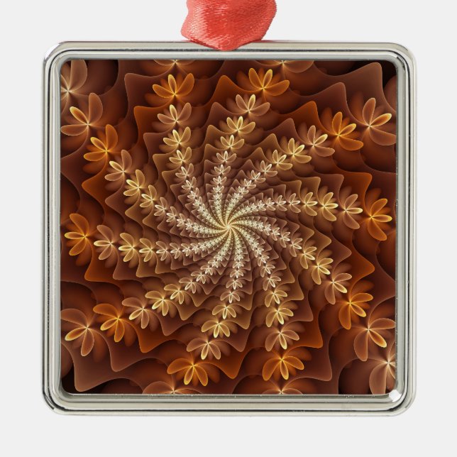 Warm Colours, Trippy Modern Fractal Art Pattern Metal Tree Decoration (Front)