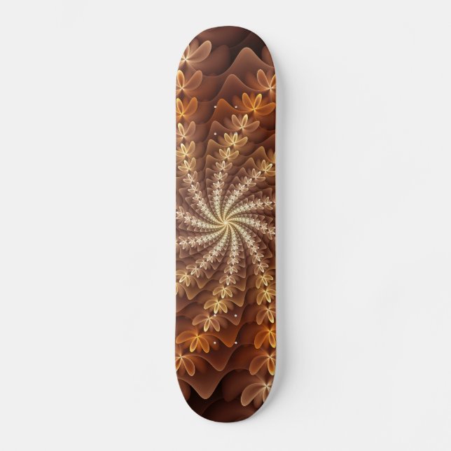 Warm Colours, Trippy Modern Fractal Art Pattern Skateboard (Front)