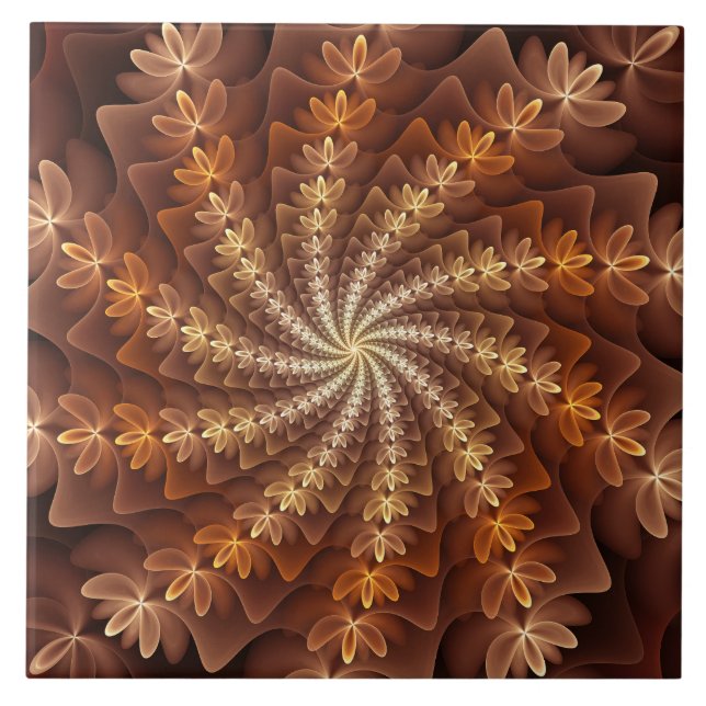 Warm Colours, Trippy Modern Fractal Art Pattern Tile (Front)
