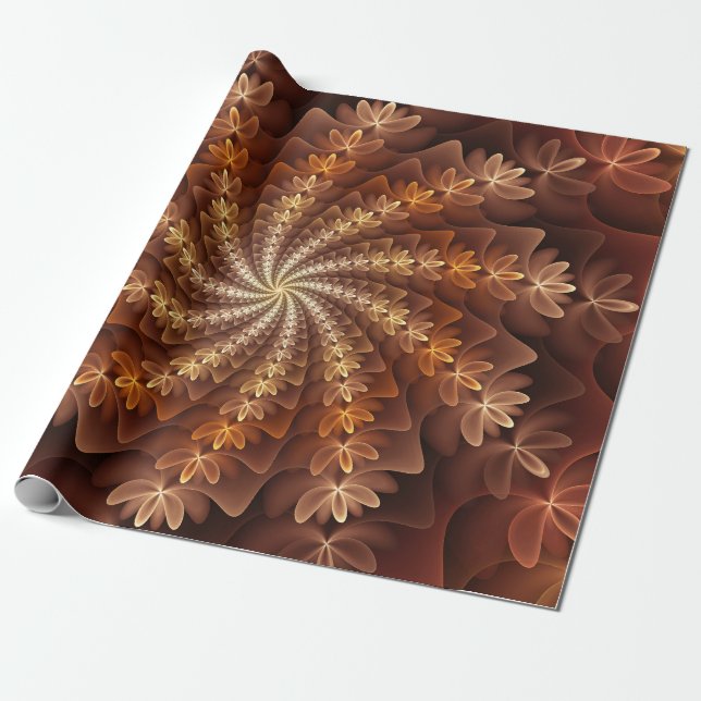 Warm Colours, Trippy Modern Fractal Art Pattern Wrapping Paper (Unrolled)