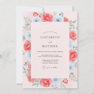 Warm Coral Azure Painted Wedding Invitation