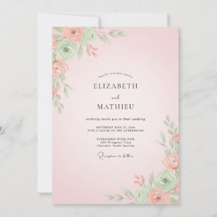 Warm Coral Blossom Wedding Invitation