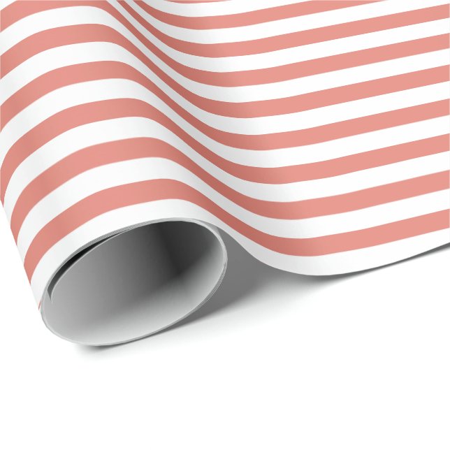 Warm Coral | White Stripe Wrapping Paper (Roll Corner)