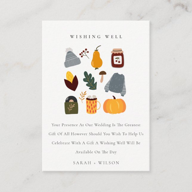 Warm Cosy Autumn Essential Wedding Wishing Well Enclosure Card (Front)