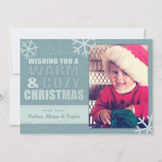 Warm & Cosy Christmas Faux Felt/Embroidered Custom Holiday Card (Front)