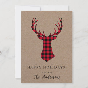 Warm Cosy Deer Kraft Plaid Christmas Holiday Card