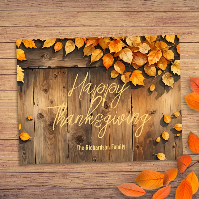Warm Cosy Rustic Autumn Leaves Thanksgiving Postcard (Creator Uploaded)