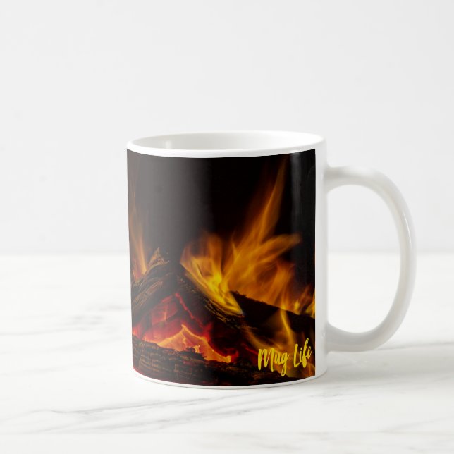 Warm Cozy Crackling Fireplace Photo Coffee Mug (Right)