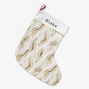 Warm Cream Gold Abstract Streaks Large Christmas Stocking
