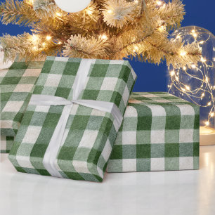 Warm Cream Green Plaid Stripes Christmas Wrapping Paper