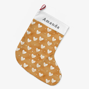Warm Creamy Caramel Hearts Christmas Large Christmas Stocking