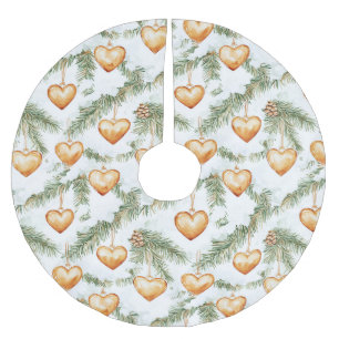 Warm Creamy Caramel Hearts Christmas Tree Branches Brushed Polyester Tree Skirt