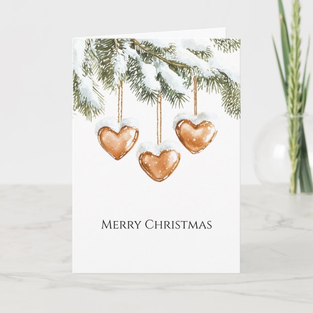 Warm Creamy Caramel Hearts Christmas Tree Branches Card (Front)