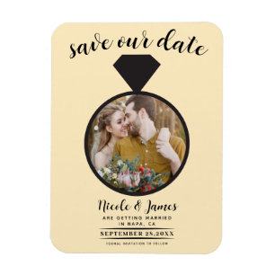 Warm Custard Wedding Ring Photo Save the Date Magnet