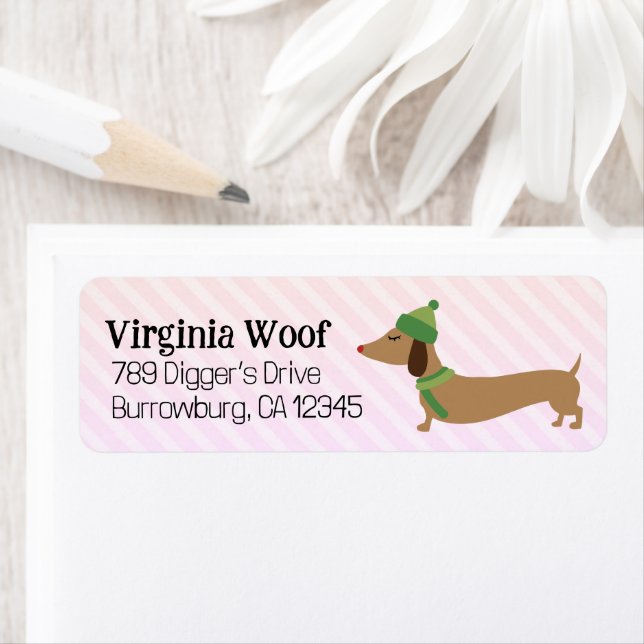 Warm Dachshund Christmas Card Address Labels  (Insitu)