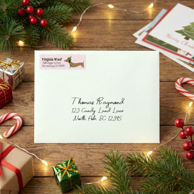 Warm Dachshund Christmas Card Address Labels  (Dachshund Winter Christmas return address labels)