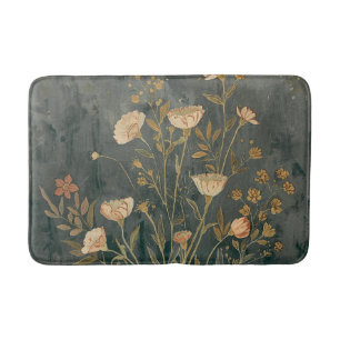 Warm Dark Gray Peach Sage Vintage Wildflower Bath Mat