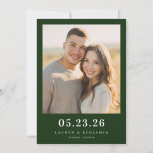Warm Dark Green Minimalist Photo Save The Date