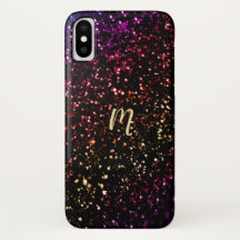 Warm Dark Rainbow Glitter Monogram iPhone X Case