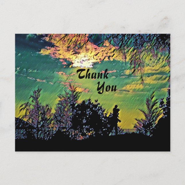 Warm  Dawn Sunrise Scenery Trees Thank You  Postcard (Front)