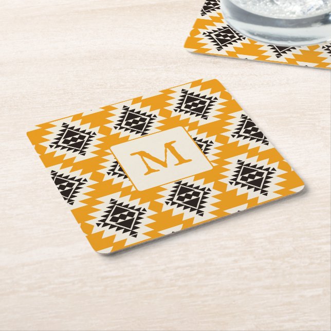 Warm Desert Dreams Southwestern Rustic Pattern Square Paper Coaster (Angled)