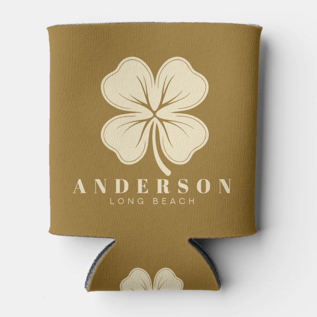 Warm Desert  Four Leaf Clover with Name Can Cooler (Front)