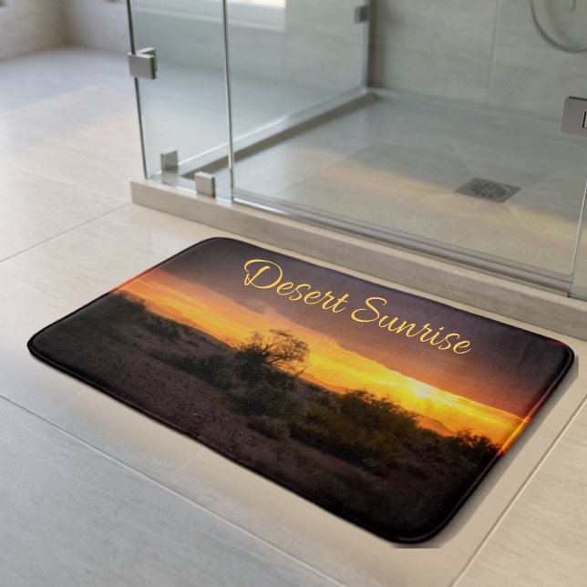 Warm Desert Sunrise Scenery Photograph Bath Mat (Desert sunrise photograph bath mat with template text available in three sizes.)
