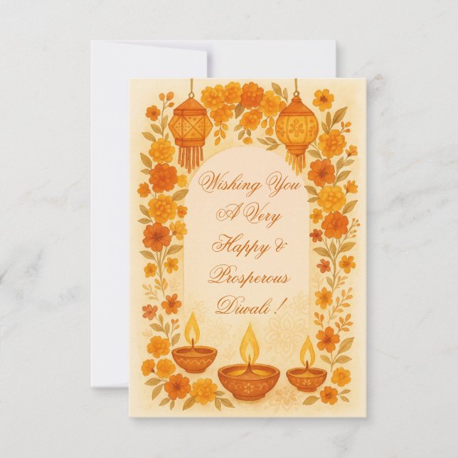 Warm DIwali Lamps and Lanterns Floral Design Thank You Card (Front)