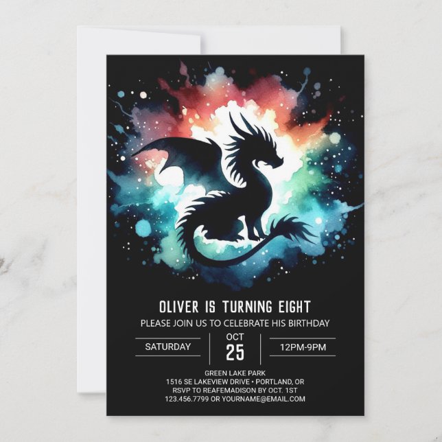 Warm Dragon Birthday Digital Invitation (Front)