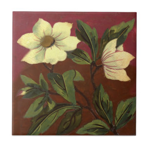 Warm Earth Colors Floral 1890s Barbotine Repro Tile